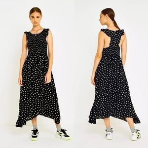 Polka Dot Smocked Midi Dress Sz S